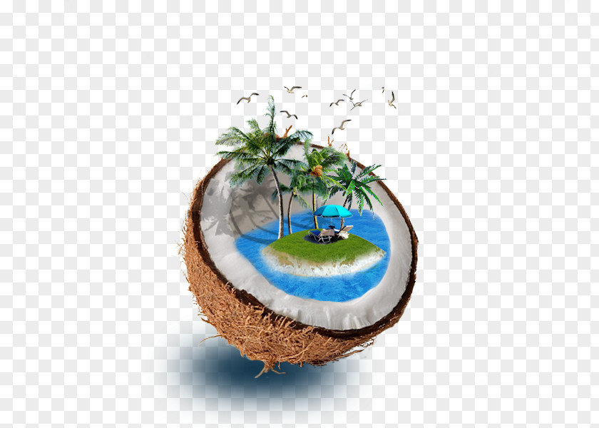 Coconut Creative Figure Water Tree Illustration PNG