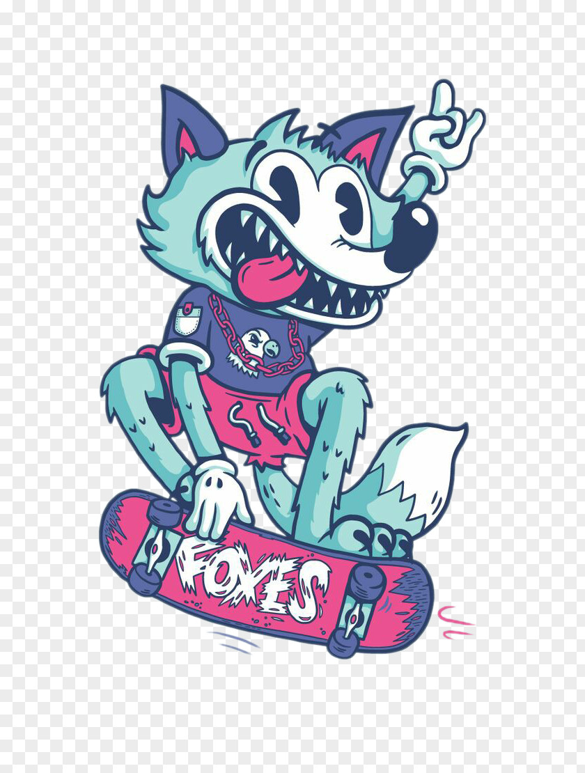 Skateboarding Cartoon Wolf Drawing Character Illustration PNG