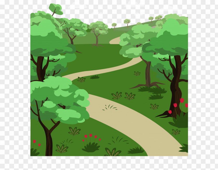 Painted Forest Trail Drawing Landscape Painting Cartoon PNG