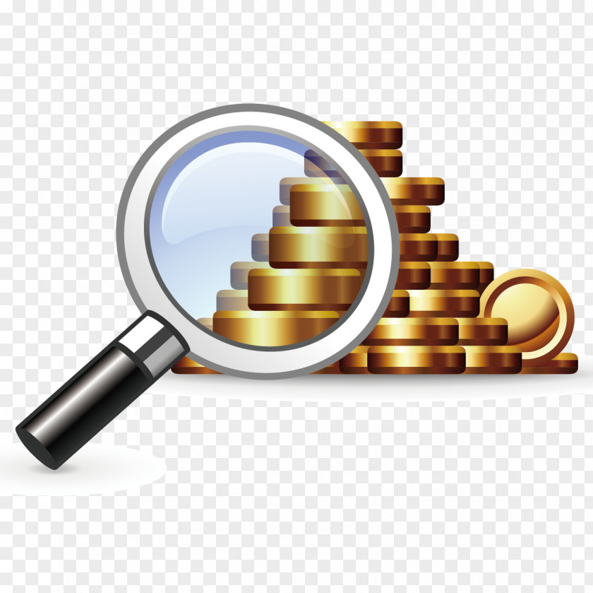 Magnifying Glass And Gold Vector Icon PNG