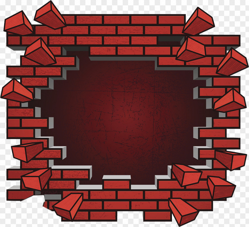 The Illustration Broke Through Square Brick Wall PNG