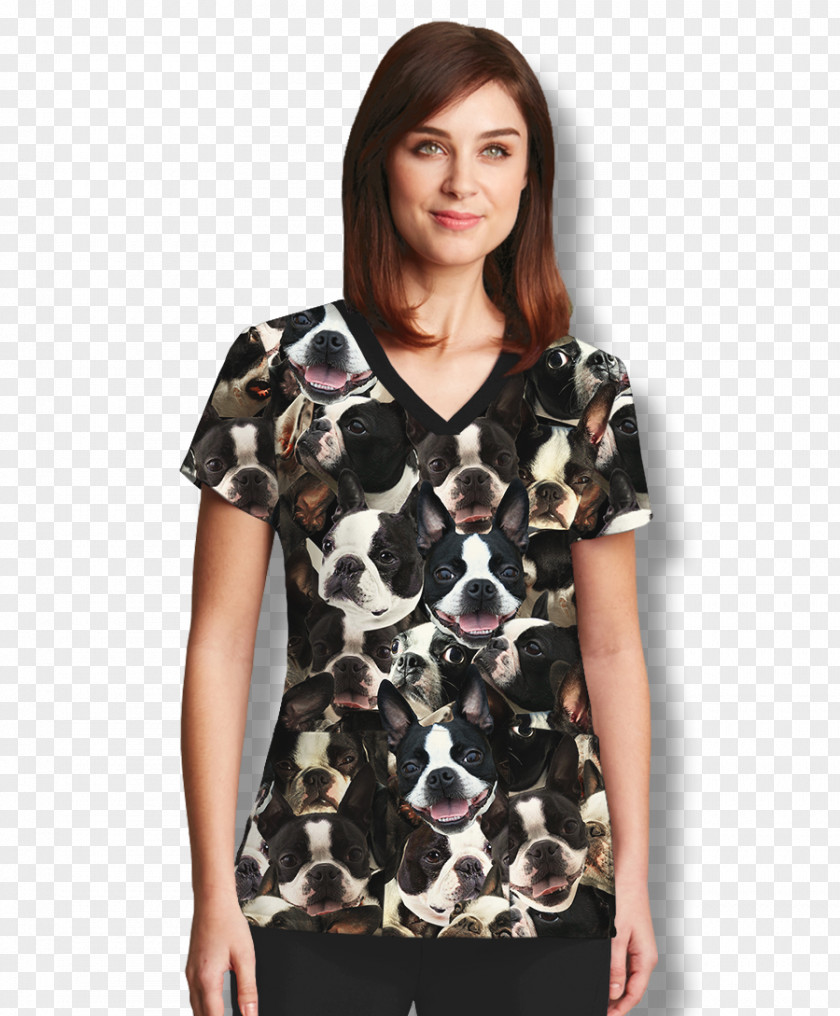 Fabric Style Pattern T-shirt Boston Terrier Sleeve Tube Top Scrubs PNG