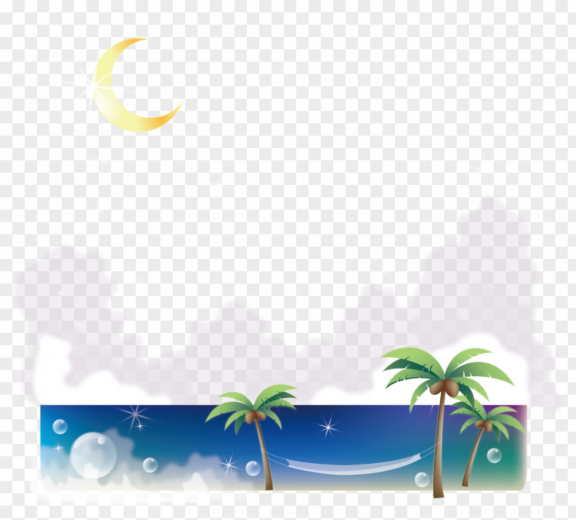 Moon Coconut Tree Sea Poster Euclidean Vector PNG