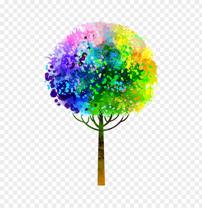 Colorful Tree Watercolor Painting PNG