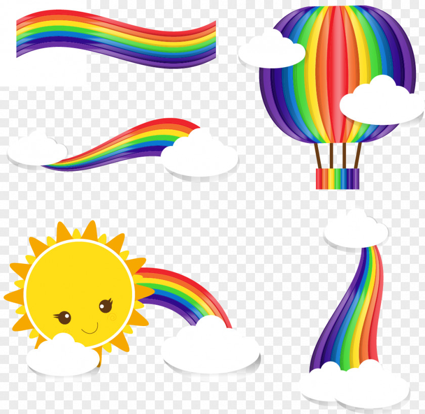4 Beautiful Rainbow Vector Clip Art Cloud PNG