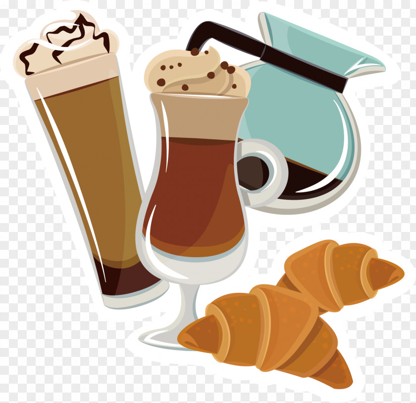 Hand-painted Coffee Drinks Soft Drink Croissant Ice Cream Cone PNG