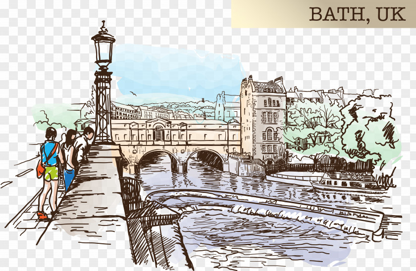 Sketch Of Bath Township Pulteney Bridge Drawing PNG