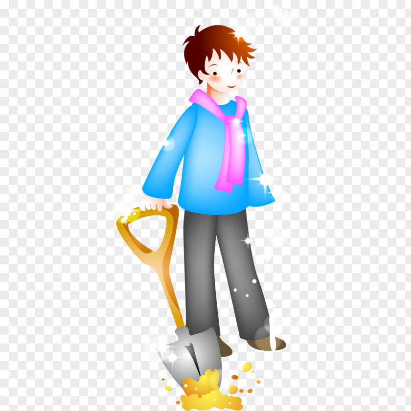 Snow Shoveling Cartoon Illustration PNG