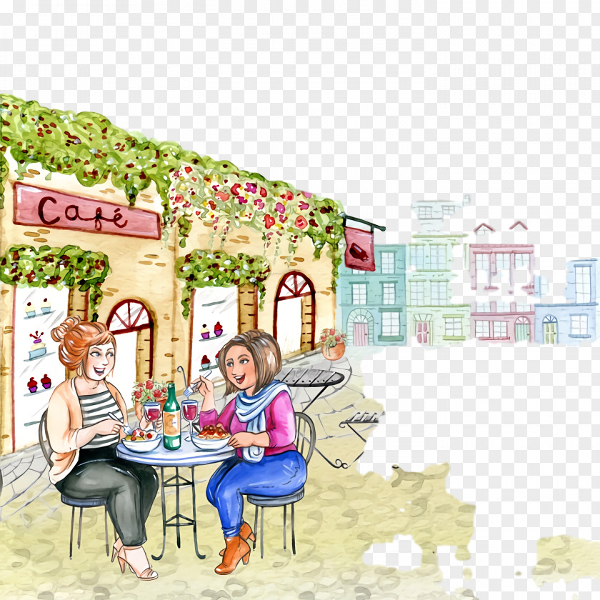 Watercolor Painting Cafe PNG