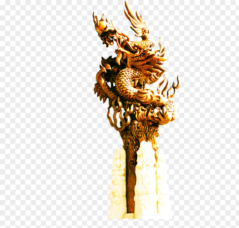 Golden Dragon China Chinese Sculpture Gold PNG