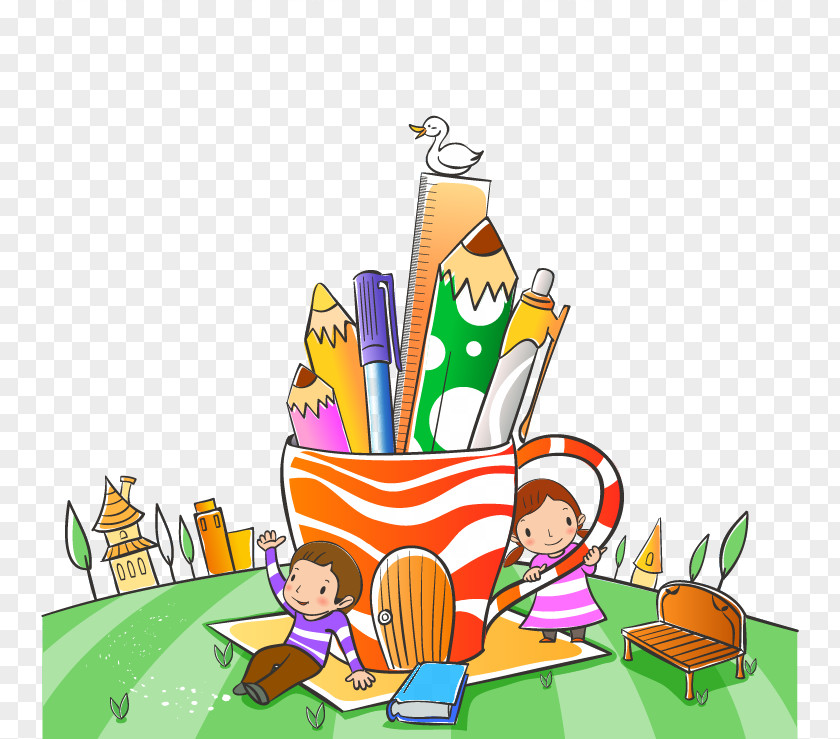 Vector Two Pen Against Children Child School Cartoon Illustration PNG