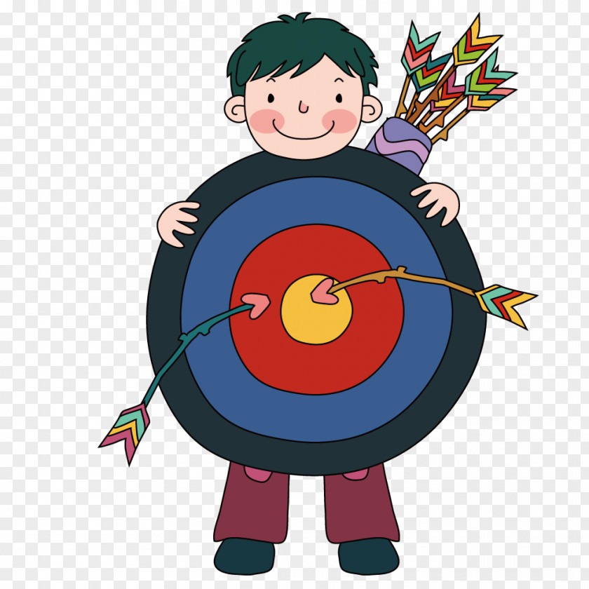 Boy Holding A Target Cartoon Illustration PNG