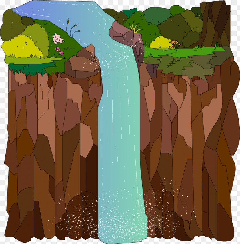 Waterfall Scenery Cartoon Green Tree PNG