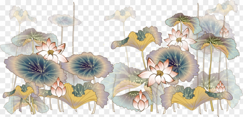 Chinese Style Ink Lotus Light Leaf Flower Illustration PNG