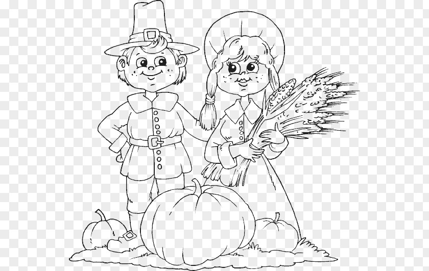 Child Coloring Book Pilgrims Autumn Thanksgiving Day PNG