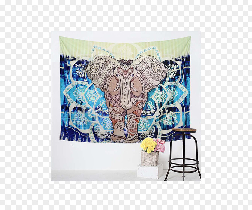 Elephant Mandala Tapestry Textile Polyester Wall Decorative Arts PNG