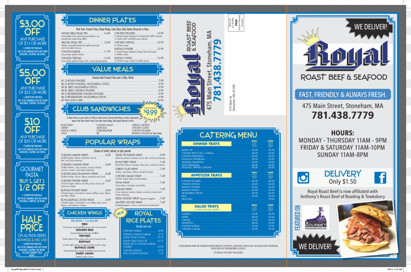 Catering Menu Wrap Kebab Italian Cuisine Submarine Sandwich Royal Roast Beef & Seafood PNG