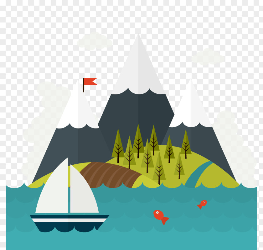 Vector Mountains Lake Waves Euclidean Illustration PNG