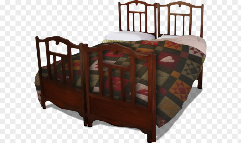 Vintage Double Wooden Bed Frame Sheets Quilt PNG