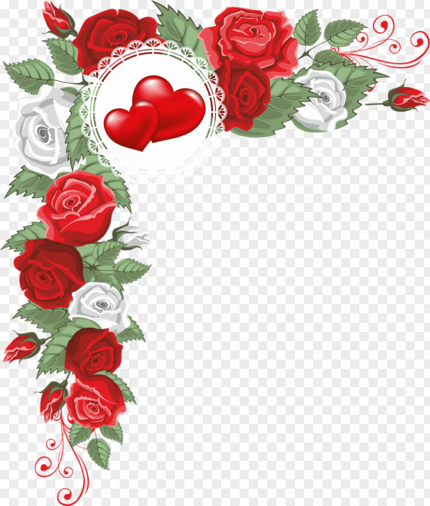 Border Material Hearts And Flowers PNG