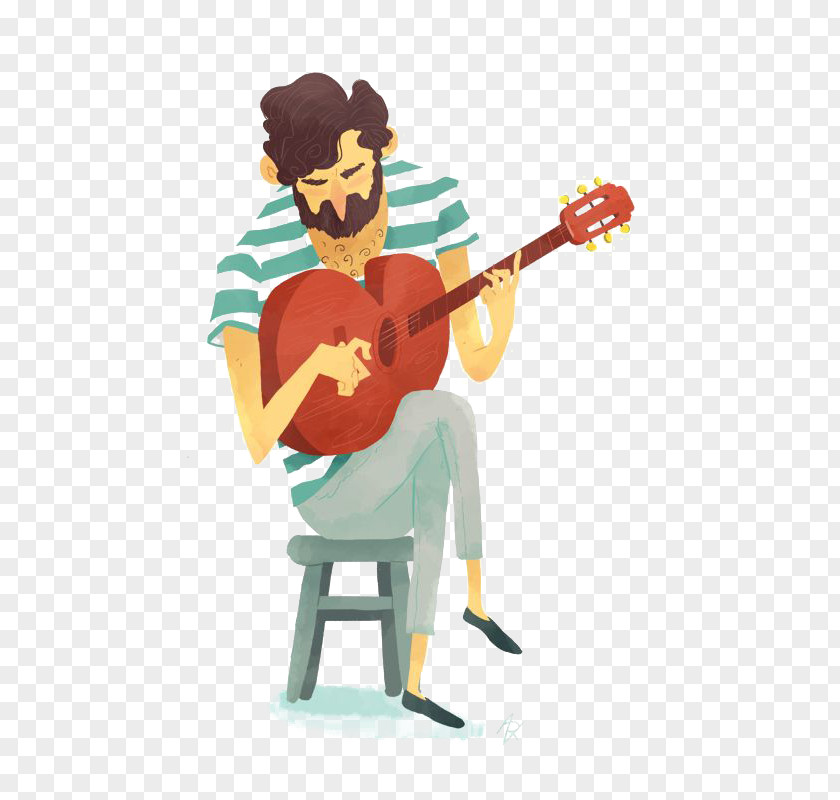 Guitar Man Ukulele Cartoon Illustration PNG