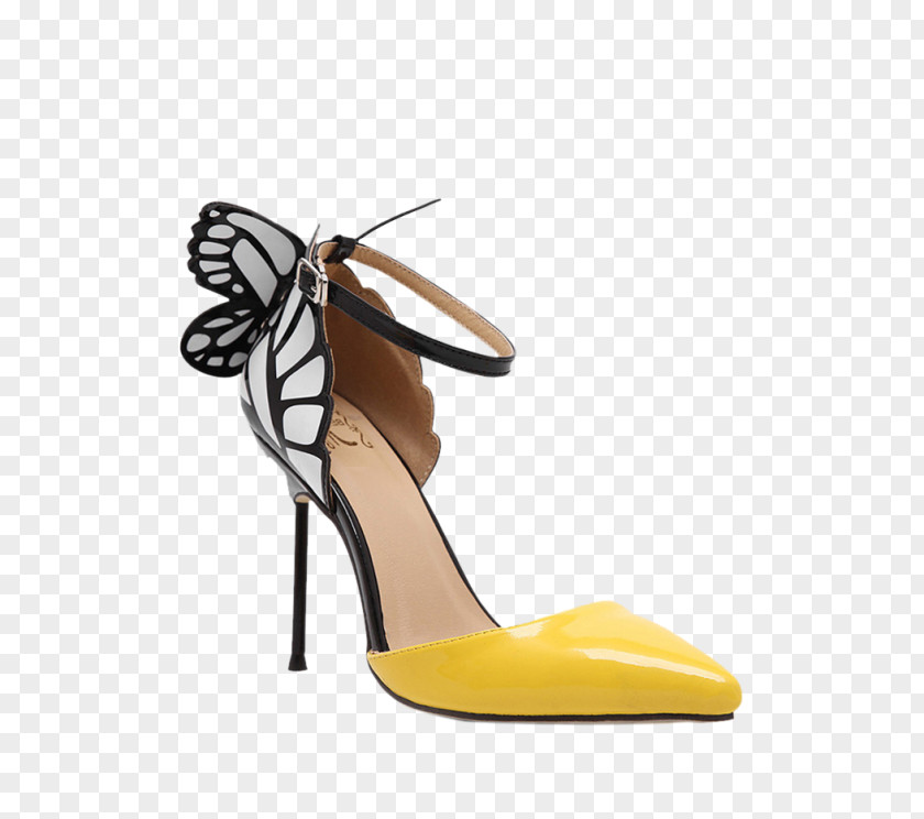 Yellow Strap Court Shoe High-heeled Stiletto Heel Woman PNG
