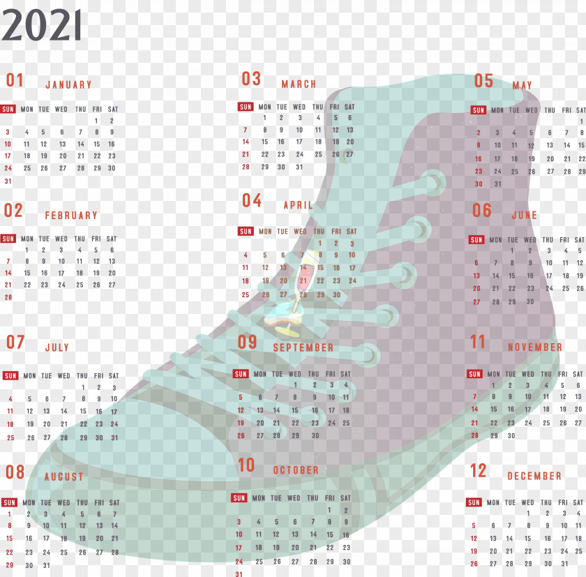 Year 2021 Calendar Printable Yearly Full PNG