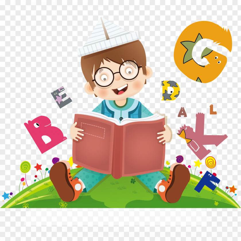 Learning English Boy Cartoon PNG