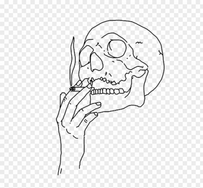 Skull Of A Skeleton With Burning Cigarette Paper Sticker PNG