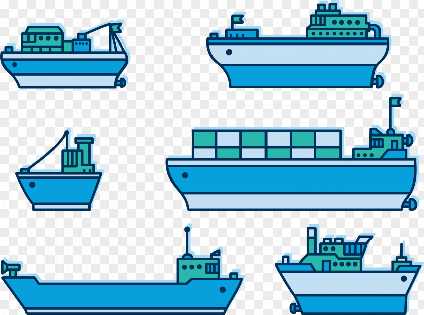 Blue Container Ship Vector Boat Transport PNG