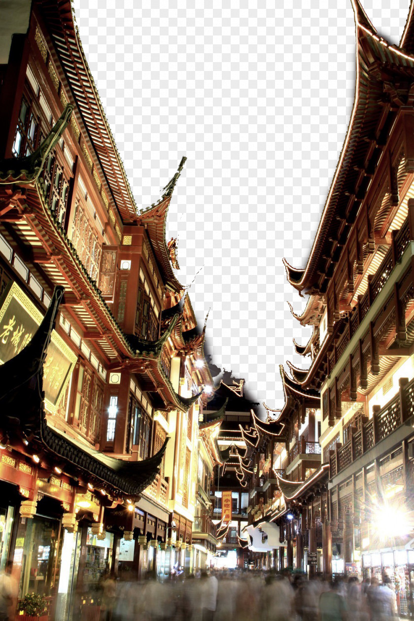 Shanghai Ancient Town Night Oriental Pearl Tower Building Nightscape Architecture PNG