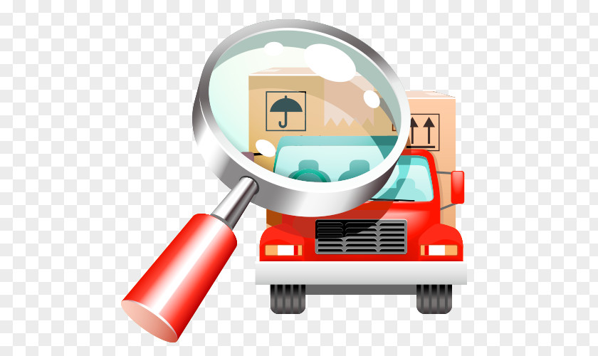 Cartoon Magnifying Glass And Car Cargo Freight Transport Logistics Forwarding Agency PNG