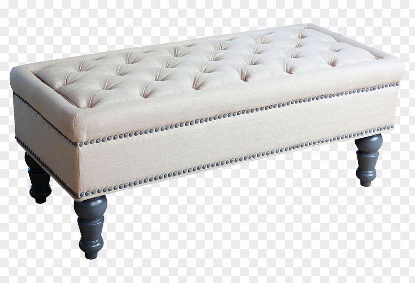Fabric Bed End Stool Wood Rivets Ottoman Furniture PNG