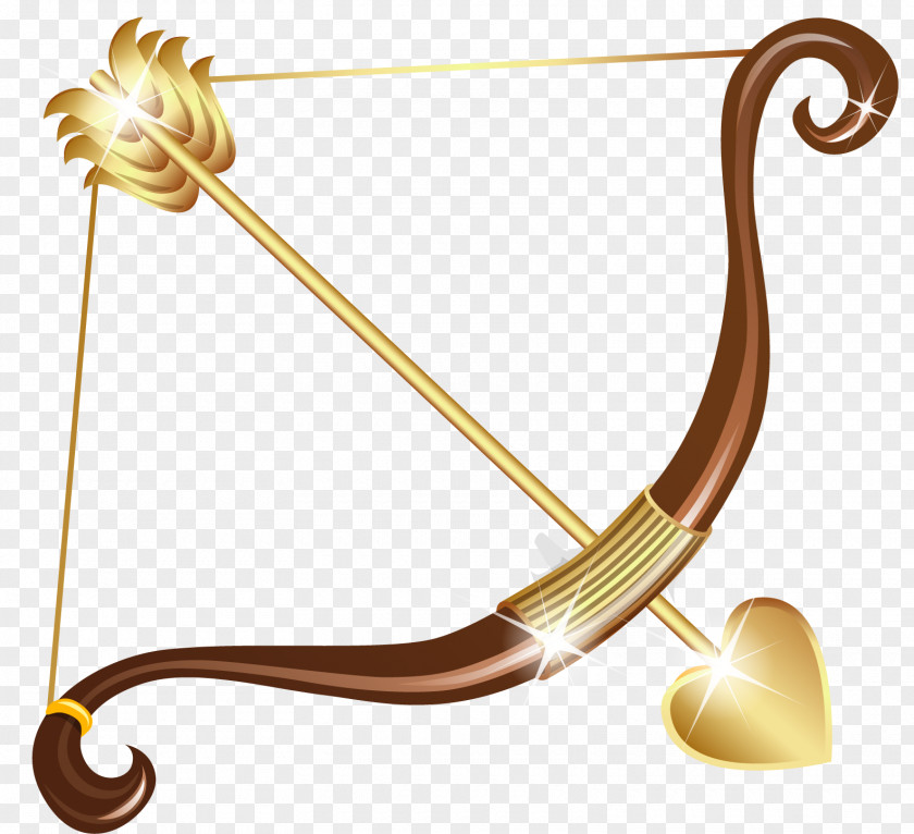 Vector Hand-drawn Arrows Golden Bow Cupid Heart Clip Art PNG