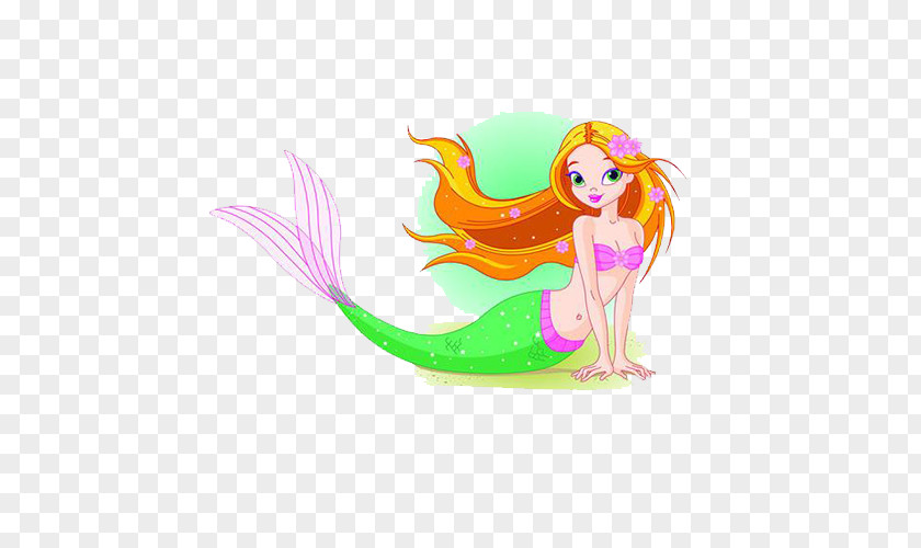 Beautiful Mermaid Princess Lying On The Beach Cartoon Drawing Clip Art PNG