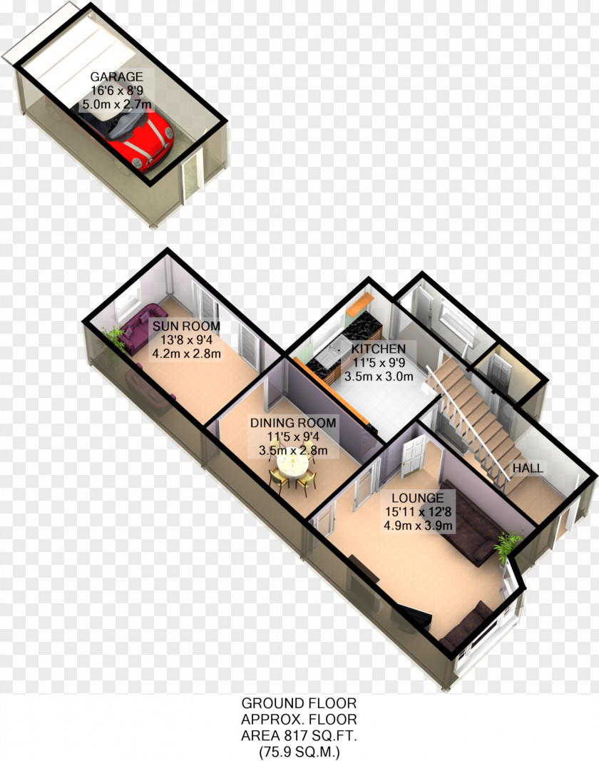 Singlefamily Detached Home 3D Floor Plan PNG