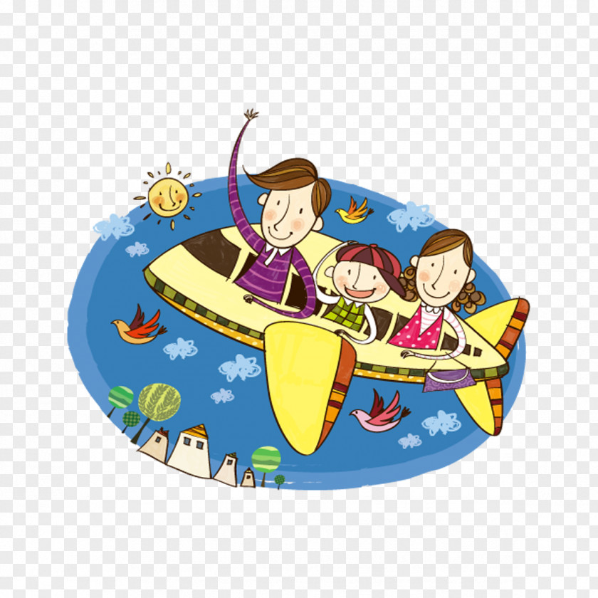 Fly Home Airplane Travel Family Illustration PNG