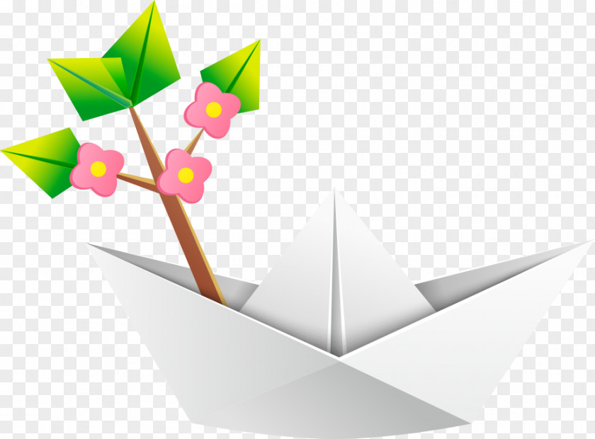 Vector Origami Boats And Flowers Paper Watercraft Clip Art PNG