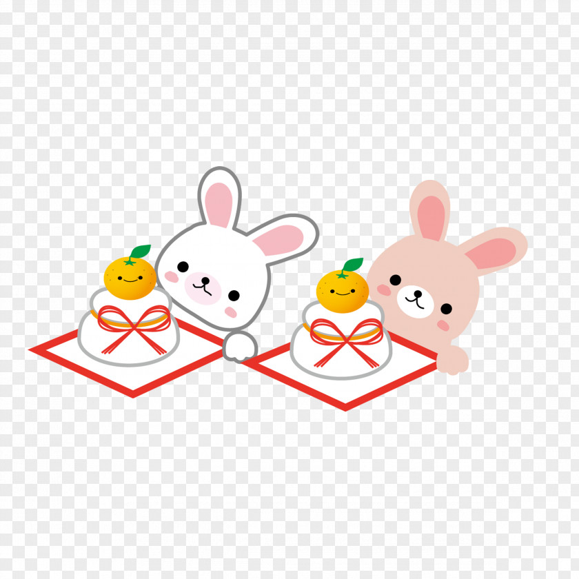 Cute Bunny Easter Rabbit Kagami Mochi Japanese Cuisine Clip Art PNG