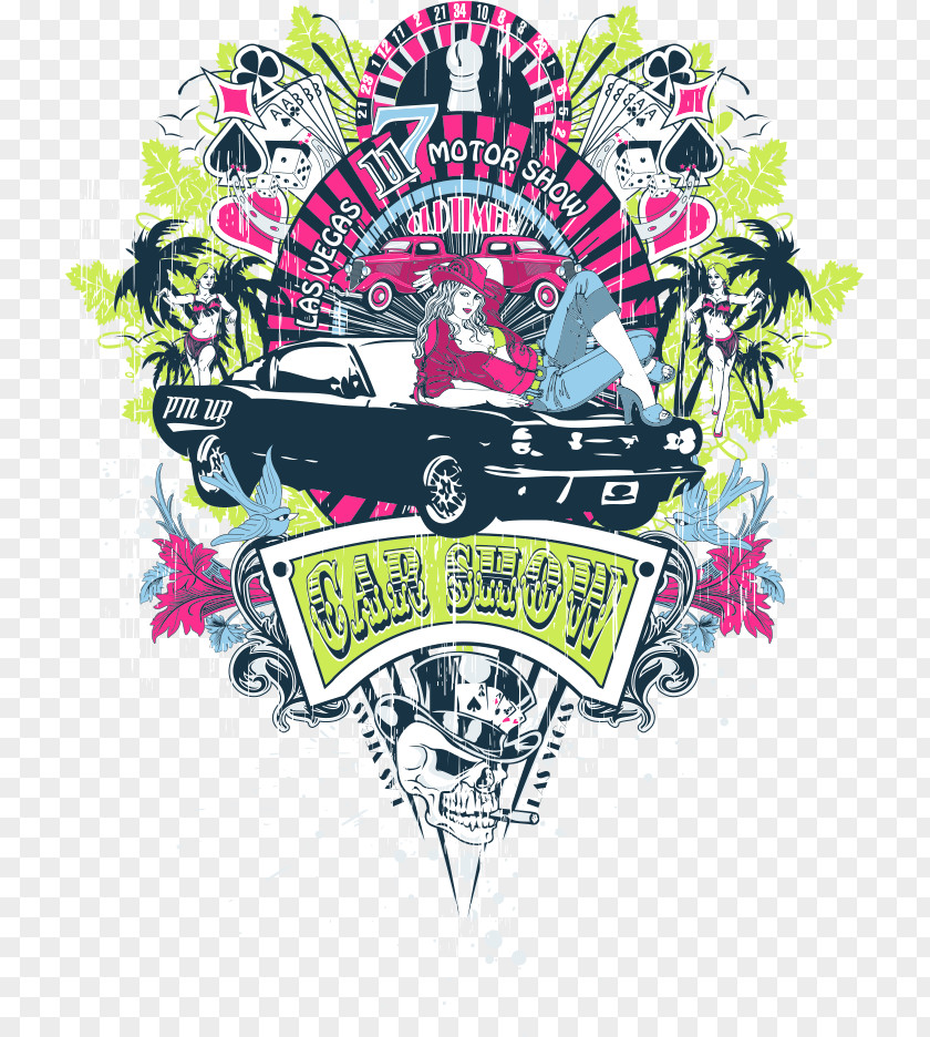 Vector Car And Beauty Printed T-shirt Clothing PNG