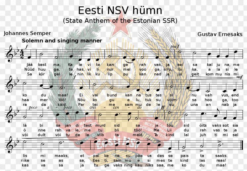 Ussr Anthem Of The Estonian Soviet Socialist Republic Republics Union Wikimedia Foundation PNG