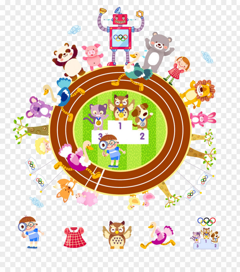 Animal Games Sports Day Cartoon Illustration PNG