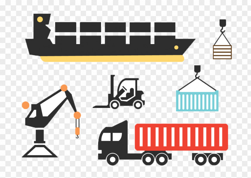 Heavy Construction Machinery Model Freight Transport Cargo Ship Illustration PNG