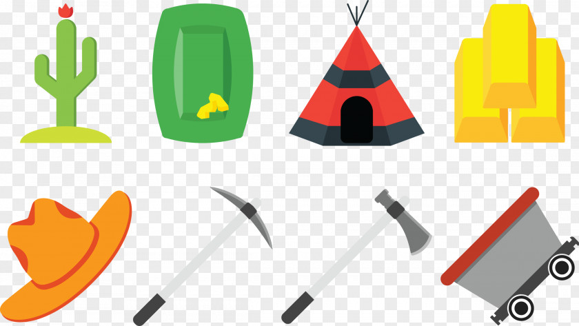 Collection Of Farm Implements Gold Icon PNG