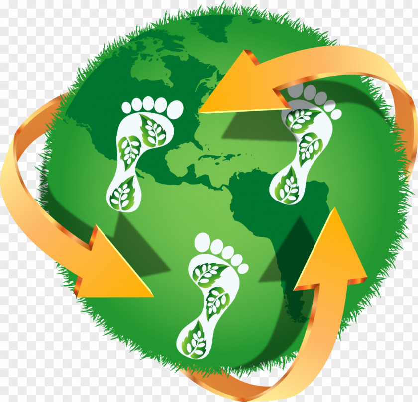 Vector Painted Footprints On Earth Green Illustration PNG