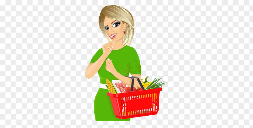 Women Shopping Card Basket Woman Supermarket Illustration PNG