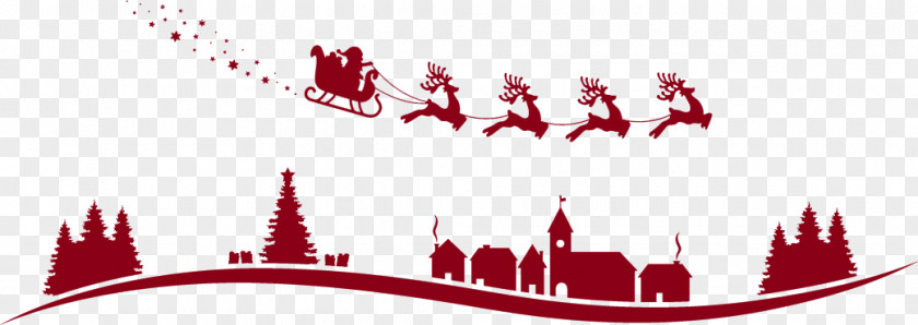 Flying Santa Sleigh Claus Reindeer Sled Vector Graphics Christmas Day PNG