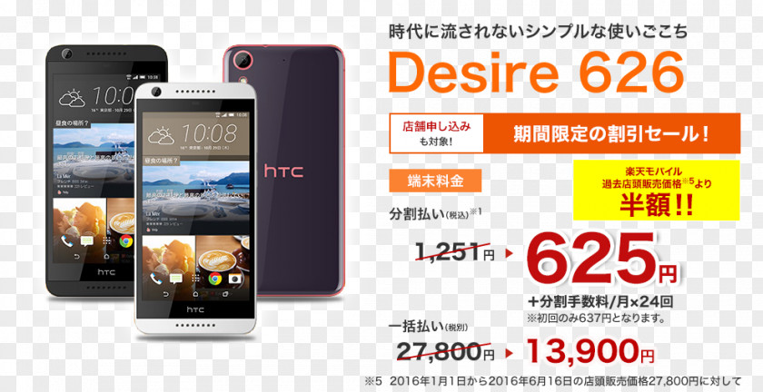 Smartphone Feature Phone HTC Desire 626 楽天モバイル PNG