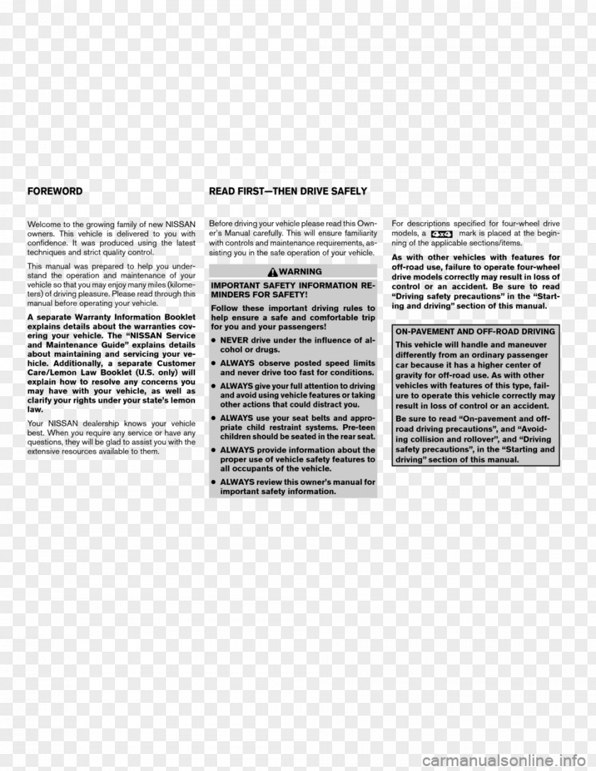 Nissan 2005 Xterra Document 350Z Owner's Manual PNG