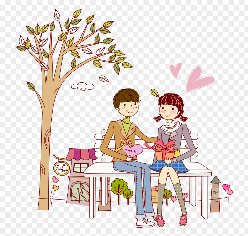 Young Lovers In The Park Euclidean Vector Cartoon Illustration PNG